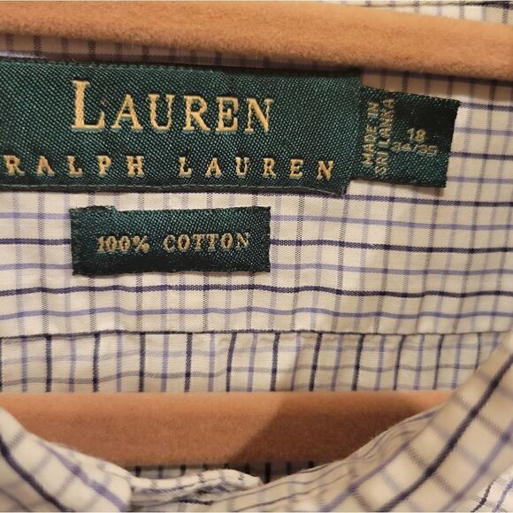 Lauren Ralph Lauren White Blue Classic Long Sleeve Button Collar Down 18 34/35 - Picture 4 of 7